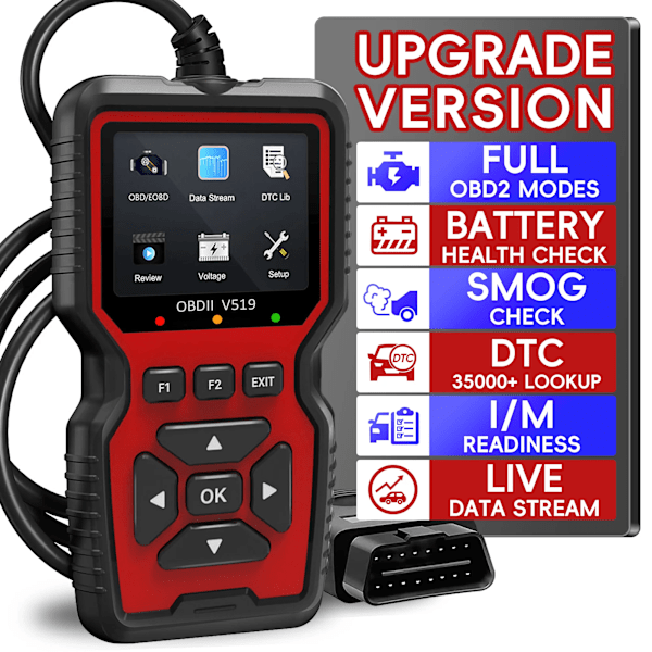 OBD2 Scanner Live Data Professional Mechanic OBDII Diagnostic Code Reader Tool for Check Engine Light RED