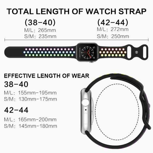 Sportrem för Apple Watch Band 44mm 40mm 42-38-41mm 45mm Air-hole silikonarmband iWatch Series 8/7 6 SE 5 4 3 Ultra 2 49mm Black 03 49mm-42-44-45mm SM