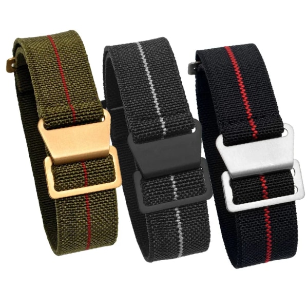 60-talet franska trupper Fallskärmsväska Elastiskt watch 20 mm 22 mm Nylon klockarmband Man's Universal Smart Watch Tyg Armband black red-S 22mm