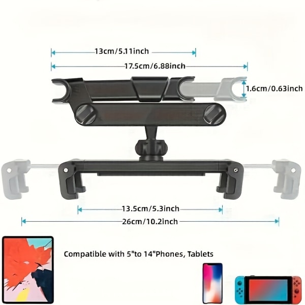 Bil Tabletthållare, Nackstöd Tablettfäste Nackstödsställ Vagga kompatibel med enheter för IPad Air Mini, andra 11,94-32,77 cm mobiltelefoner och surfplattor Black