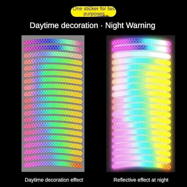 Regnbågsreflekterande dekal för cykelhjul, nattlysande dekal, bil, motorcykel, fluorescerande självhäftande tejp, reflekterande remsa 40pcs Rainbow