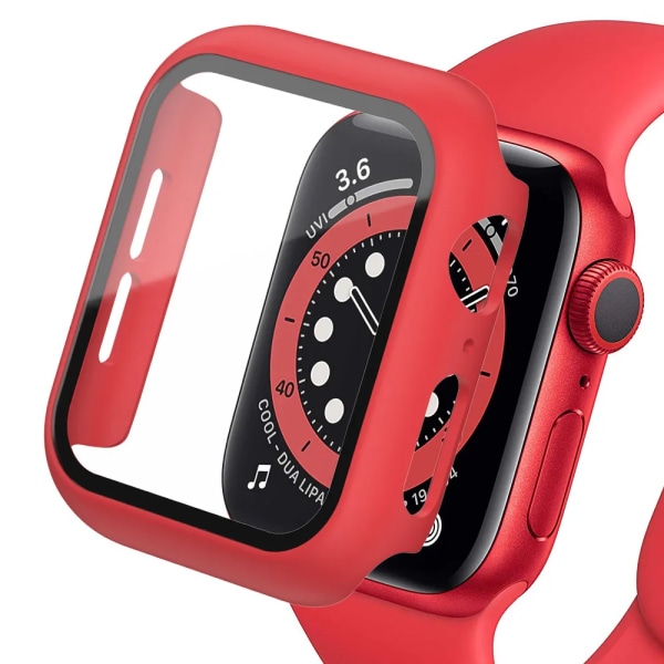 Glas+Matt Watch Cover för Apple Watch Case 45mm 41mm 44mm 40mm 42mm 38mm Bumper+Screen Protector för Iwatch SE 8 7 6 5 4 3 2 1 Red 44MM Series SE 6 5 4