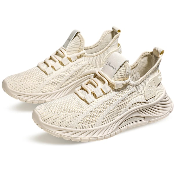 Walking Sneaker Mesh Skor Andningsbart Lättviktiga Tennis Skor Kvinnor Löper Workout Atlet Sport Gym Rese Utbildning Skor Beige 39