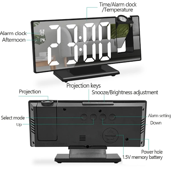 Led-digitaalinen älykäs herätyskello, elektroninen pöytäkello, USB-herätyskello, makuuhuoneen herätyskello, torkkutoiminto B1-No Projection