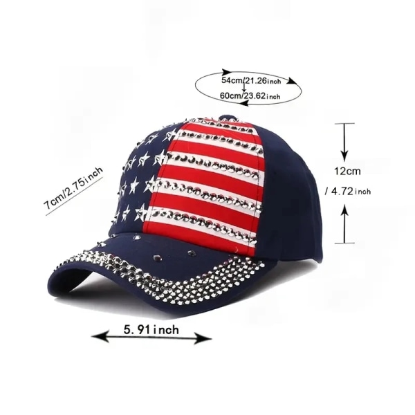 Amerikansk flagga Baseball Cap Sparkle Studded Flag Deim Hip Hop Hat Utomhus Casual Style Man Unisex Hat För Kvinnor Flickor