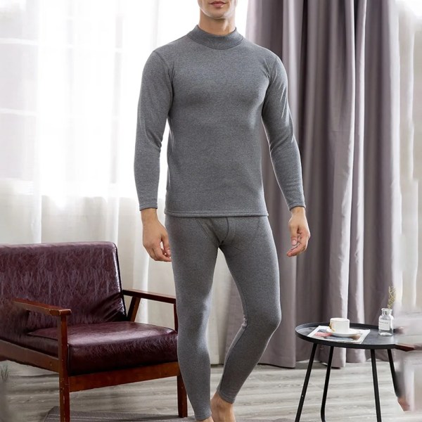 Vinter Thermal för män Premiumkvalitet Naturligt mjuk bomull Fleecefodrade varma paneler Long Johns Termokläder Pyjamas Dark Grey XXXL