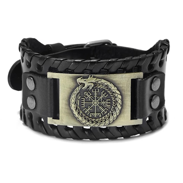 Trendig Vikingarmband med Nordiska Runor, Kompass, Gudafågel Charm, Läderarmband för Män, Nytt Mode, Vävt Smycke, Tillbehör, Festpresent brownish yellow