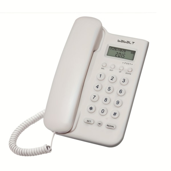 Fast fast telefon med sladd, FSK/DTMF enkel nummerpresentationstelefon med LCD-display för inkommande samtal, liten skrivbords-/väggmonterbar analog telefon White