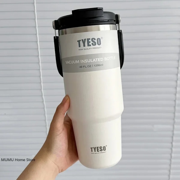 Tyeso Termisk Vandflaske Stål Dobbelt-Lag Isoleret Kop Kold Og Varm Kaffe Kop Tumbler K Rejsemug White 1050ML