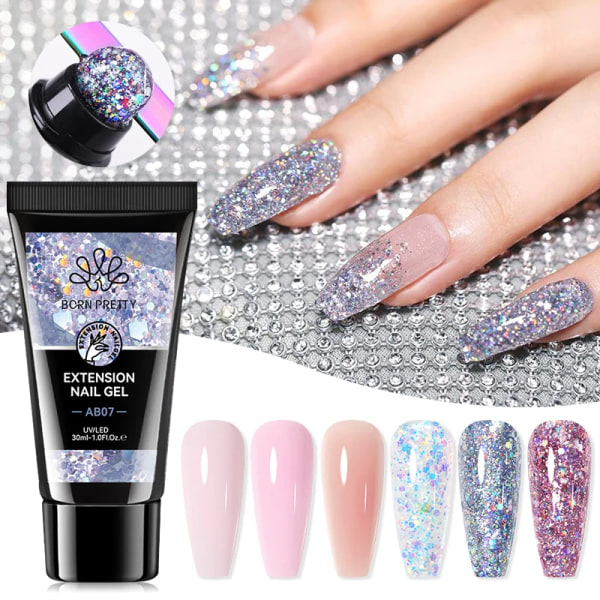 Gel För Nail Extension Clear Glitter Extension Soak Off UV Gel Polish Nail Art Akryl UV Gel Polish Manikyr AB03