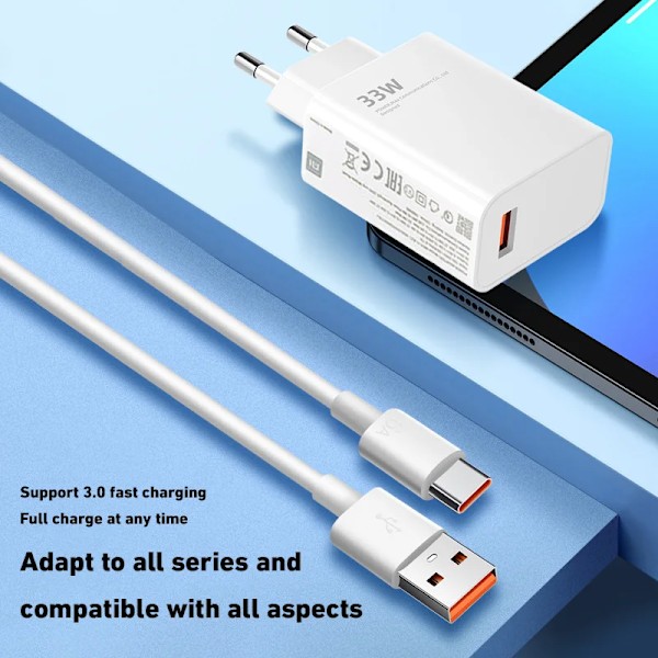 Xiaomi 120W Usb Snabb Laddare Mobiltelefon Adapter Qc 3.0 Snabbladdning 6A Usb Typ C-Kabel För Samsung Xiaomi Huawei 120W Charger