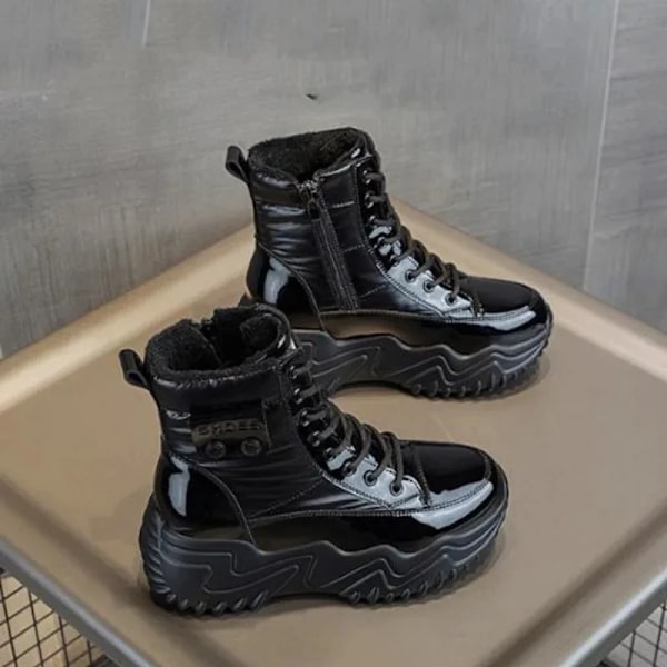 7 cm forhøjelse ægte læder platform kile skjulte høje hæle kvinder ankel støvler casual chunky sneakers forår efterår n sko black 33