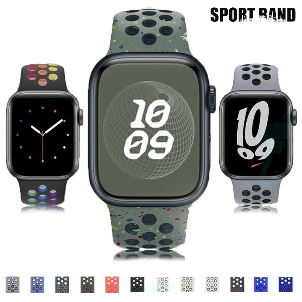 Sportrem för Apple Watch Band 45 mm 49 mm 44 mm 40 mm 41 mm 42 mm Silikonarmband correa iWatch Ultra 2 Series 9 8 SE 7 6 5 4 3 Army green-black 23 S-M