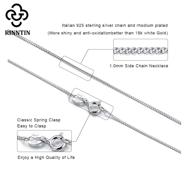 Rinntin Solid 925 Sterling Silver 1.0mm Sidokedja Halsband för Kvinnor Flickor Elegant Halsband Fint Smycke 40/45/50/55/60cm SC18 Gold-22inch(55cm)