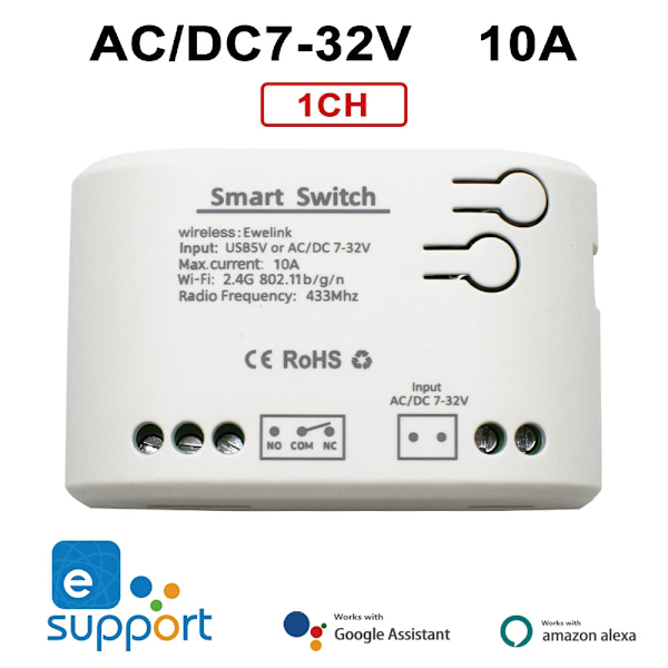 Ewelink App Wifi Smart Garage Dörröppnare Hem Automation Fjärrstyrning Switch Controller 1Ch Inching Relay Modulel AC DC 7-32V