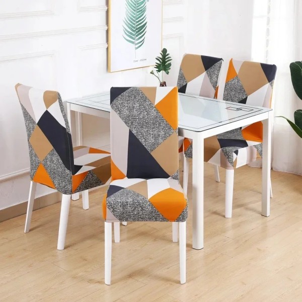 1/2/4/6 stycken printed cover Tvättbart stort elastiskt köksstolsöverdrag Stretch-sätes överdrag för bröllop i matsalen color2