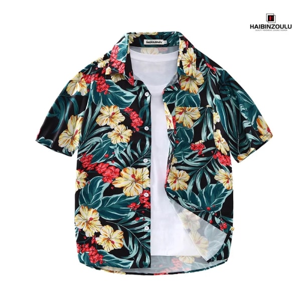 Printed skjortor för män Kläder i hawaiiansk stil Oversize toppar Seaside Holiday Personliga kläder C91 L(50-60KG)