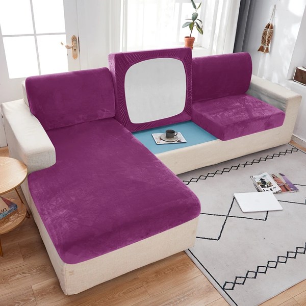 Sammetstyg Soffa Cover För Vardagsrum Elastisk soffa Cover Mjuk soffa Slipcover Möbelskydd för hem Purple Plus Size L