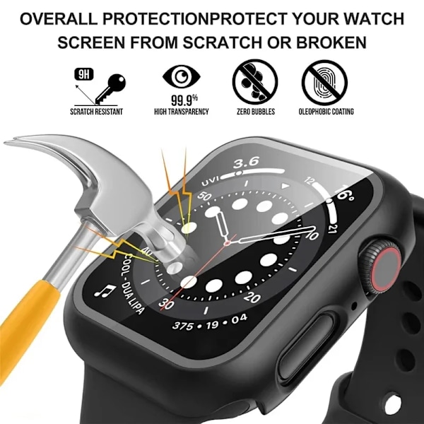 Hærdet glas til Apple Watch 9 8 44Mm 40Mm 42Mm 38Mm 41Mm 45Mm Pc Stødpude Skærmbeskytter Case Iwatch-serien 7 6 5 3 Se. black Series 654 SE 40MM