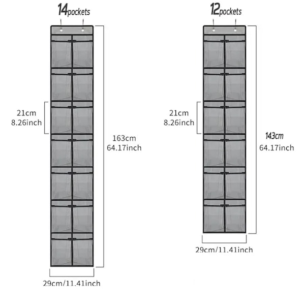 12/14 Fack Över Dörrskostället Stor Mesh Fack Med 4 Krokar Transparent Tyg Skoställ Förvaringsväska För Sovrum black 14pockets