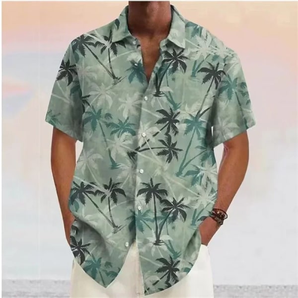 Sommar Hawaiiskjorta för män Blue Coconut Tree Kortärmad T-shirt Casual för män Modeknapp Strandbluskläder 0131-CS-21 XL