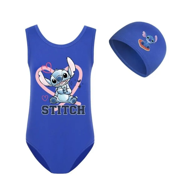 Stitch Girls Cartoon Baddräkt och cap i ett set, den bästa födelsedagspresenten för flickor Dark Grey size 130