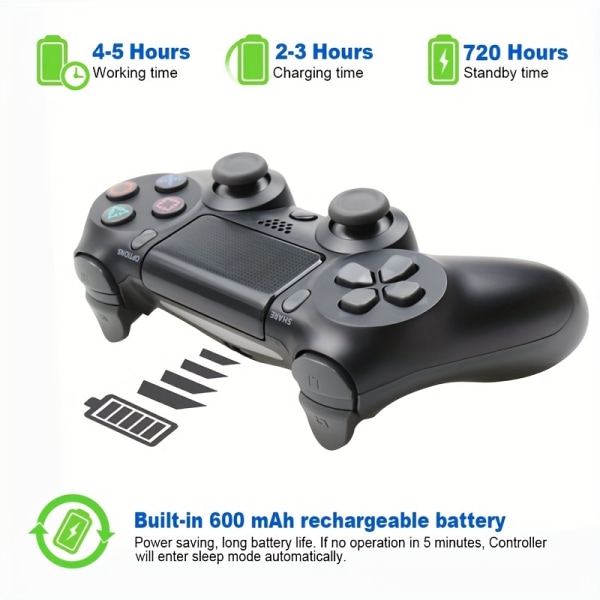 Trådlös Gamepad för PS4-kontroller Passar för PS4/Slim/ Pro -konsol för PS4 PC Joystick Black