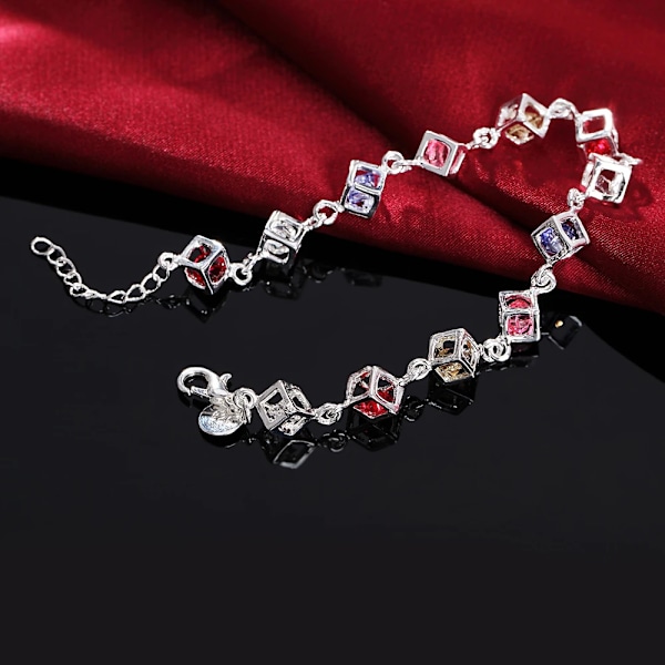 925 Sterling Silver Armband Dam Kvinna Bröllop Present Smycken Mode Charm Färgglada Zirkon Kristall Armband Gratis Frakt