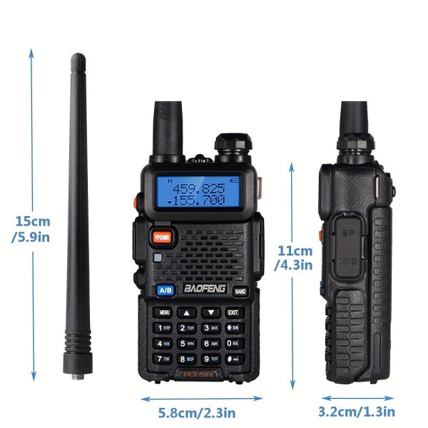 Baofeng UV-5R Update RT5R Long Range Dual Band Walkie Talkie för jakt, klättring, vandring Black