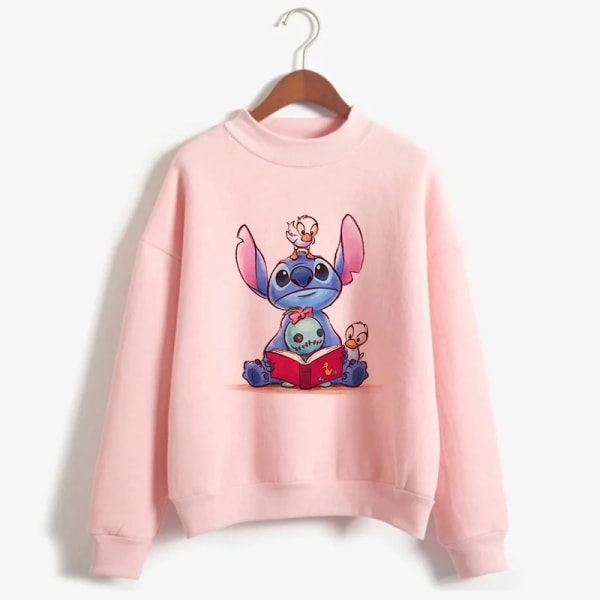 Rosa turtleneck hoodie Stitch Roliga kvinnor Harajuku Söt Lilo and Stitch Animetröja Manga Streetwear Hoody Kvinna 59001 S