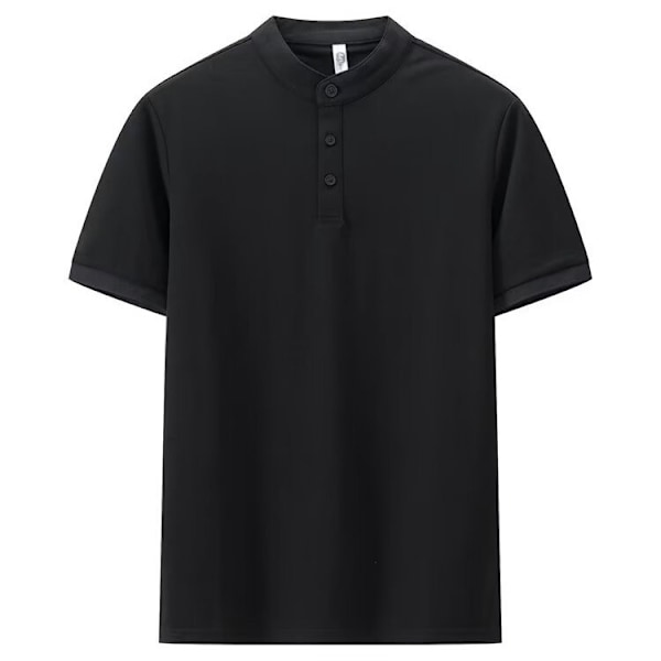 Sommar Pikétröja Ståkrage Kortärmad T-Shirt Herrkläder Japansk Fritid Pendlare Vit Topp Kläder Basskjorta Herrmode Märke Black L