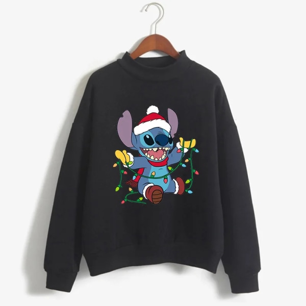 Rosa Turtleneck Hoodie Stitch Rolig Kvinnor Harajuku Söta Lilo och Stitch Anime Sweatshirt Manga Streetwear Hoody Kvinnlig 59231 S