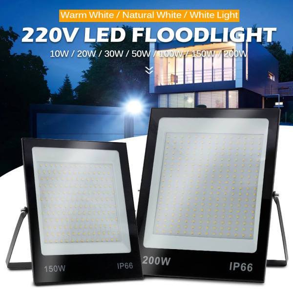 LED Flood Light AC220V 50W 100W 150W 200W Black Shell IP66 Vattentät LED Spotlight Garden Street Gate Wall Strålkastare Neutral Light 20W