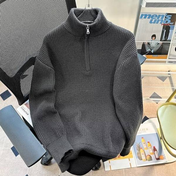 Halv Blixtlås Tröja Mäns Vinter 2023 Nya Aprikos Färg Knitwear Koreansk Stil Idle Style Mångsidig Casual Casual Case Plåtta Black XL
