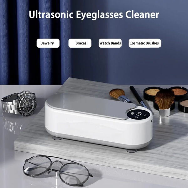Smyckesrengöringsmaskin med digital skärm 45KHz Wireless Portable Cleaner Professionell rengöringsmedel för glasögon Ringörhänge White