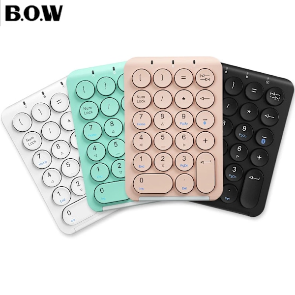 Bow 22 Nycklar Trådlösa Nummer Pad Rehargeable Bluetooth Numeric Keypad Round Keycaps Numpad Numpad Nummer Tangentbord Tangenter För Bärbar Ipad Black