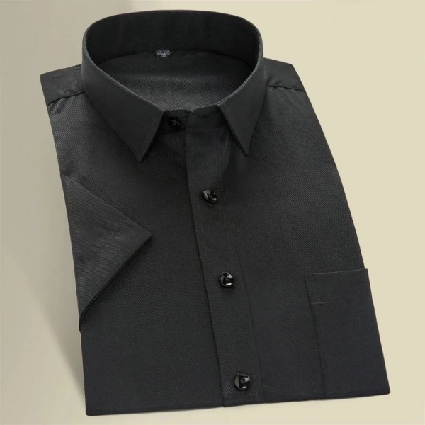 Plus Size 9XL Ny högkvalitativ, icke-strykningsfri herrskjorta sommarkortärmad solid herrkläder Normal passform affärsskjortor Black 44-5XL