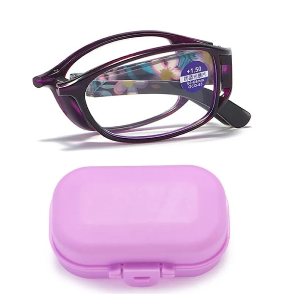 Vikbara anti-blått ljus läsglasögon med box Kvinnor Blomma Full Bärbara Bärbara Farsight Glasögon Dioptrier +1,0 Till +4,0 Purple With Box