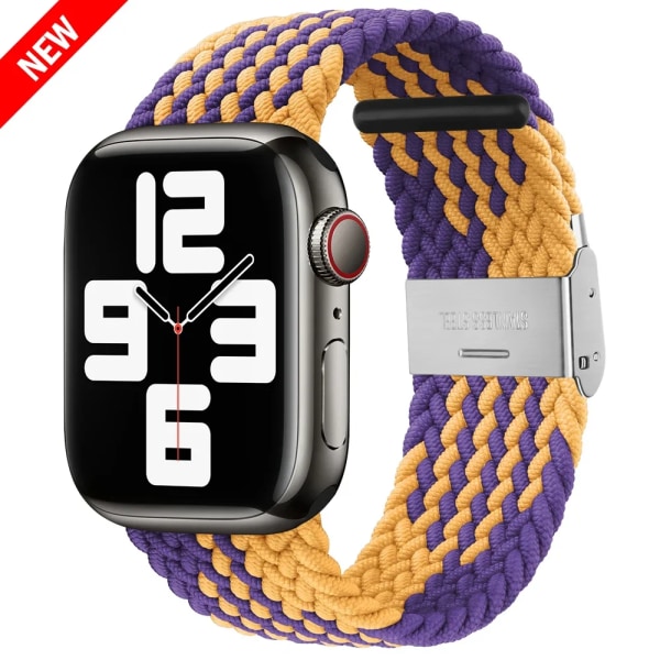 Flätad Solo Loop För Apple Watch ultraband 49mm 45mm-40-41mm-44mm Nylon Elastiskt armband iWatch series 9 8 se 6 7 5 4 3 band Z-Purple Gold 33 38mm or 40mm 41MM