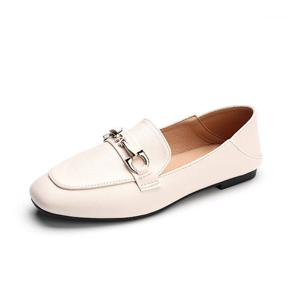 Enkla Lager Skor Kvinnors Riktiga Mjuka Läder Skor Kvinnors 1 Slip-On Icke-Slip Platt Brittisk-Stil Casual Lo. Försäkrar Mjuklösa Loafer Beige [Upgraded Version]] 40