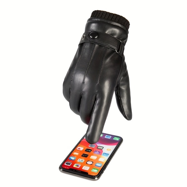 1 par fingerhandskar för män och kvinnor, tunna andningsbara halkfria körhandskar i läder med pekskärm för utomhusbruk (22*24 cm) Black