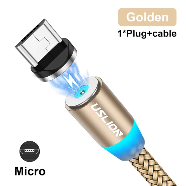 Magnetisk USB kabel för iPhone 14 13 Xiaomi Samsung Type C-kabel LED Snabbladdning Dataladdning Micro USB -kabel sladd Gold For Micro 2m