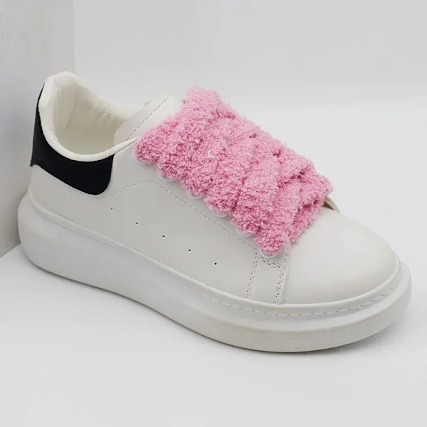 Premium bløde 15mm store fede fluffy fuzzy snørebånd brede flade plys håndklæde snørebånd design perfekt til kvinder casual sneakers bedste match 3971 black 100cm