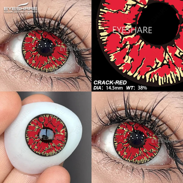 Eyeshare 1Pair Crazy Halloween Färg Kontaktlinser För Ögon Anime Cosplay Färgade Linser Kontakt Lens Beaute Ögonsminkning CRACK-RED 0