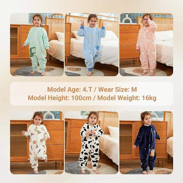 MICHLEY Cartoon Flannel Børne Baby Sovepose Sæk Varm Vintertøj Toddler  Sleepsack Pyjamas Til Piger Drenge Børn 1-6T B Crocodile 4-5T