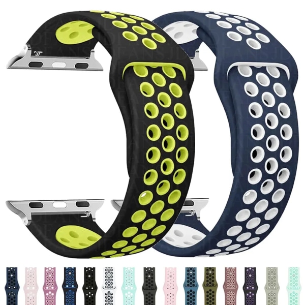 Sport loop rem För apple watch band Ultra 2 49mm 44mm 40mm 41mm 45mm 42mm 38mm Silikonarmband iwatch series 9-8-7 6 5 4 SE 05 black white 42 44 45 49 mm M-L