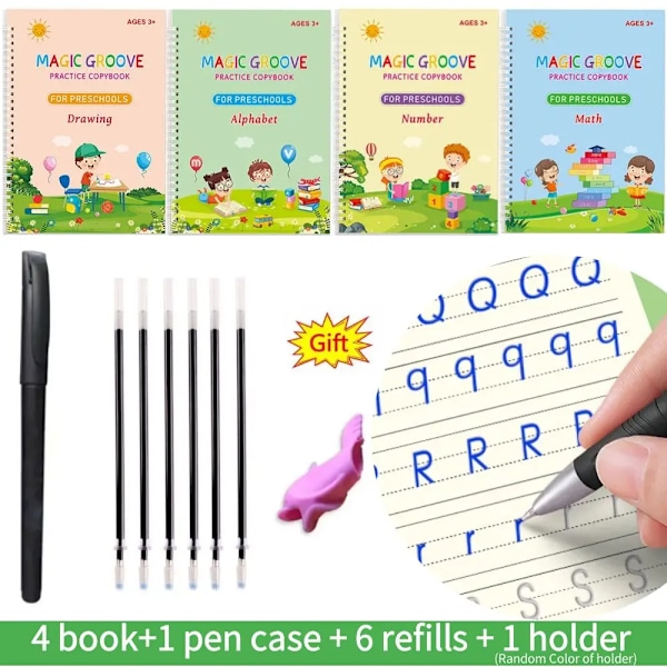 Montessori Writing Practice Book for Kids Learn Letters Numbers Calligraphy with Groove Magic Exercises Ideal Handwriting Skills 4 pac Book