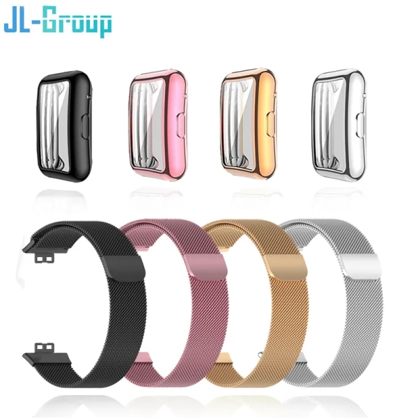 Metallband för Huawei Watch Fit/Fit 2 Rem med case TPU Skärmskydd Watch Fit Armband Milanese Magnetic Loop Watchband Rose Gold Band Huawei Watch Fit