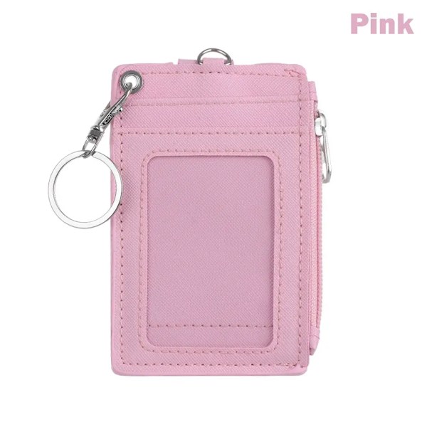 Bærbar læder forretnings-id-kort kredit badge holder møntpung pung nøglering pink