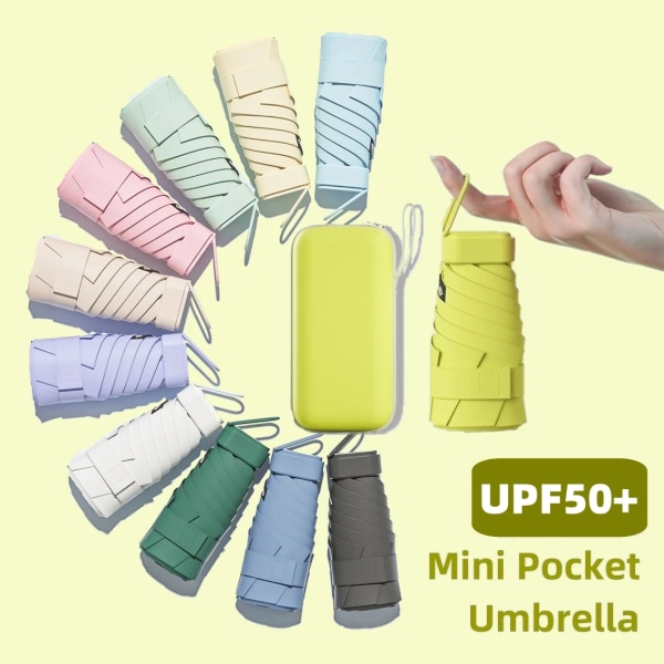 UPF50+ Mini Vikbart Paraply Vinyl Liten Solskydd Paraplyficka Regn Reseparaply Ultraviolett skyddskapsel Parasoll Cream yellow